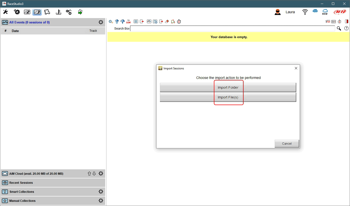 Data import window, prompted the very first launch of RS3A